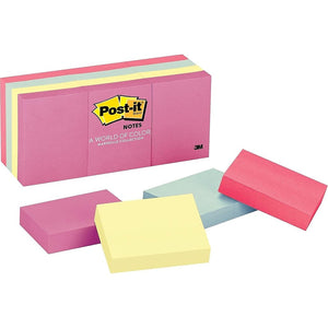 3M Post-It Note Pads, 1-1/2 x 2, Marseille Colors, 12 Pads/Pack