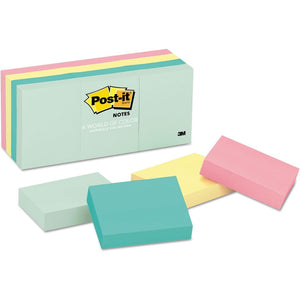 3M Post-It Note Pads, 1-1/2 x 2, Marseille Colors, 12 Pads/Pack