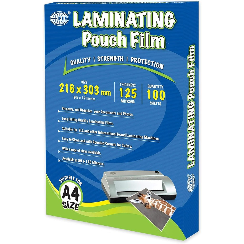 FIS Laminating Films 100 Sheets, 216 x 303 mm, A4 Size, 125 Microns