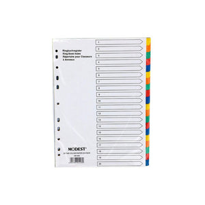 Modest Paper Divider 1-20 Colour with Number Set, A4 Size, Multicolour