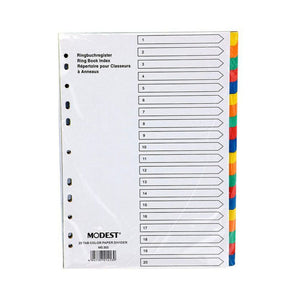 Modest Paper Divider 1-20 Colour with Number Set, A4 Size, Multicolour