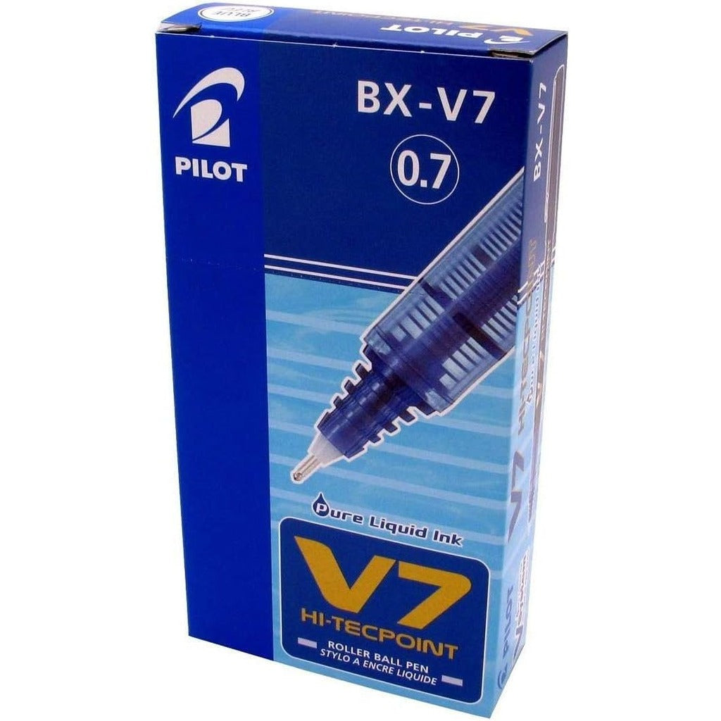 Pilot V7 Hi-Tecpoint Rollerball Pen, 0.7 mm Tip - Blue, Box of 12